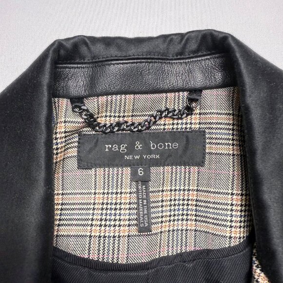 rag & bone | Size 6 | Ridley Plaid Wool Blazer with Leather and Wool Lapel - Picture 9 of 14